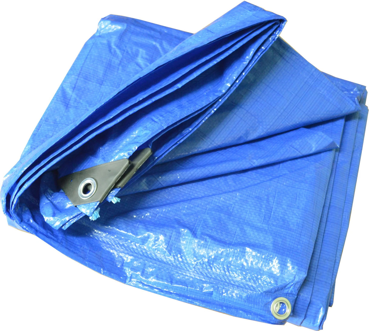 Durable blue polyethylene tarp measuring 4.8 x 6 meters, perfect for protecting outdoor items from rain and UV exposure.