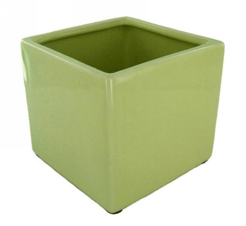 Ceramic Bondi Cube in Moss color, 13x13x12 cm, perfect as a planter or storage, enhancing decor with its elegant design.