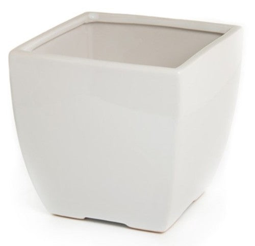 Elegant white ceramic taper pot, 14cm high, perfect for indoor or outdoor plants, enhancing any decor.