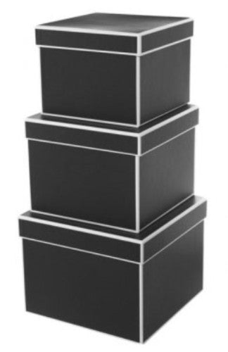 Elegant set of 3 black square gift boxes, 20 x 15 cm, perfect for stylish gifting and storage on any occasion.