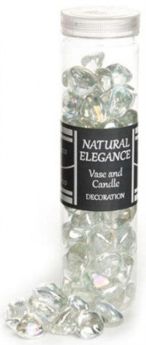 Clear mini glass diamonds in a jar, 700g, 14mm, ideal for elegant decor, events, and crafting projects.