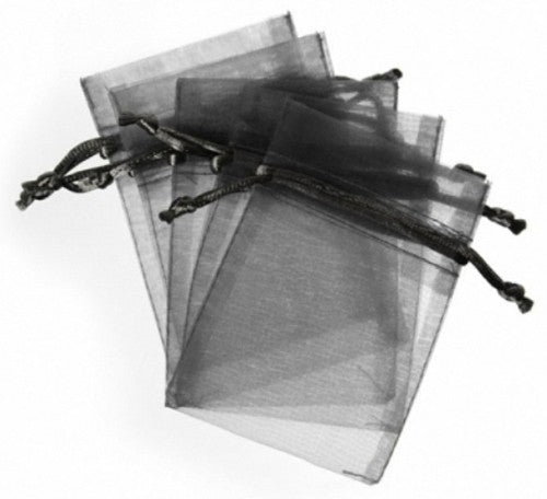 Elegant black organza bags in a pack of 10, measuring 12.5 x 17 cm, perfect for stylish gift presentations.