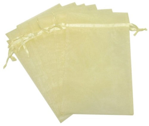 Ivory organza gift bags pack of 10, large size 15cm x 24cm, perfect for weddings and special occasions.