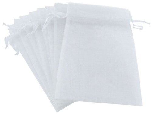 Large white organza bags, pack of 10, 15cm x 24cm, ideal for elegant gifting and event favors.