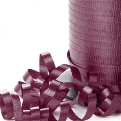 Burgundy curling ribbon, 450m long and 5mm wide, perfect for elegant gift wrapping and crafting projects.