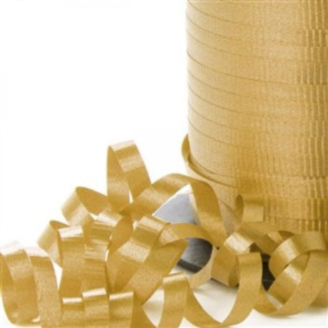 Luxurious gold curling ribbon, 450m long, perfect for elegant gift wrapping and festive decorations.