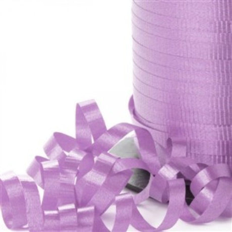 Lavender curling ribbon, 450m long and 5mm wide, perfect for elegant gift wrapping and crafting projects.