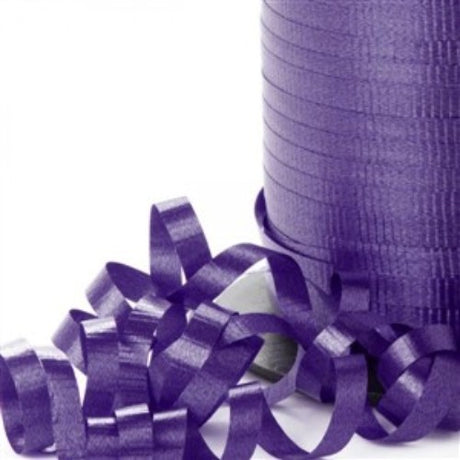 Vibrant violet curling ribbon, 450m x 5mm, perfect for gift wrapping, bows, and event decorations.