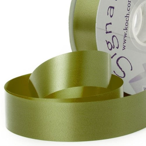 Moss green Economy Tear Ribbon, 30mm wide and 91m long, perfect for stylish gift wrapping and crafting projects.