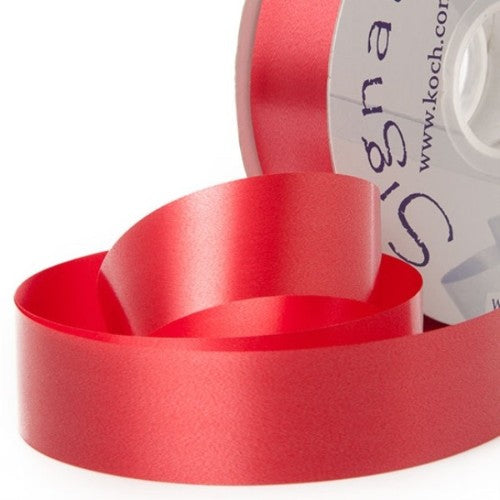 Vibrant red tear ribbon measuring 30mm x 91m, perfect for crafting, gift wrapping, and party decorations.