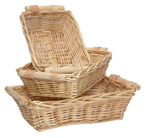 Set of 3 rectangular tray baskets for stylish organization in various sizes, perfect for any home decor.