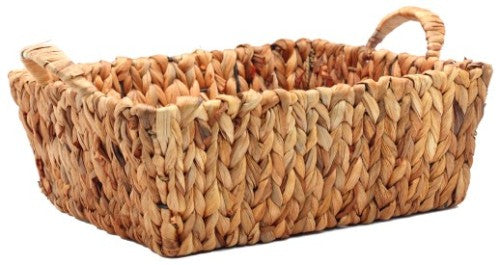 Handwoven hyacinth basket, 38.5x32x13 cm, stylish storage for blankets or toys, enhances home decor with elegance.