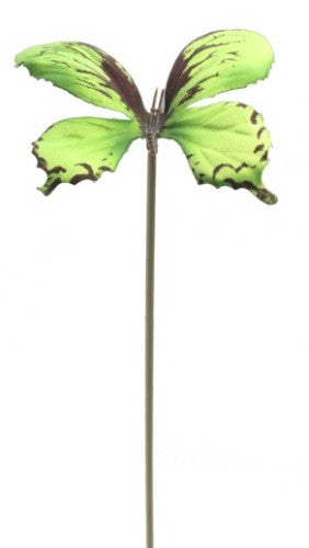 Floral picks with butterfly designs on lime green bamboo sticks, pack of 24, perfect for vibrant floral arrangements.