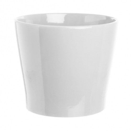Sleek white ceramic cylinder vase, 18 cm wide, 15 cm tall, perfect for fresh flowers or as an elegant home accent.