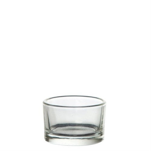 Clear glass tealight candle votive holder, mini size, perfect for elegant decor and cozy ambiance in any setting.