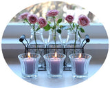 Clear glass tea light holder with shot flared shape, measuring 8cm diameter and 7cm height, perfect for any decor.
