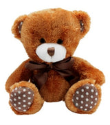 Set of 3 plush Aubrey Bears in brown, tan, and cream, featuring cute brown ribbons, 24cm, perfect for cuddles and décor.