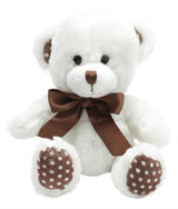 A set of three plush Aubrey Bears in brown, tan, and cream, each with a brown ribbon, perfect for cuddles and decoration.