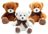Set of 3 Aubrey Bears in brown, tan, and cream, each with a brown ribbon, perfect for cuddles and playtime adventures.