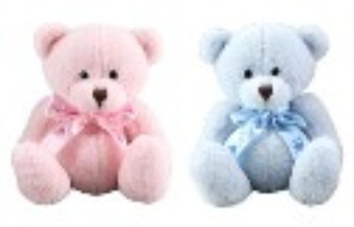 Adorable set of 20cm Keegan Bears in pink and blue, perfect for cuddling and imaginative play for children.