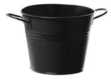 Sleek black metal bucket with two handles, ideal for storage or gardening, measuring 180mm top diameter and 160mm height.
