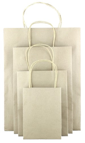Pack of 100 durable natural Kraft bags, 120gsm, perfect for retail, gifts, and eco-friendly packaging solutions.