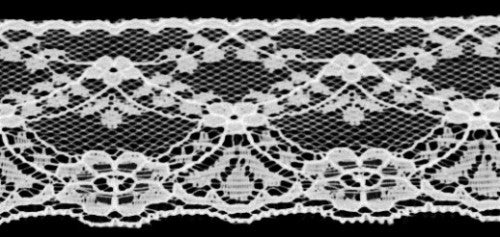 Delicate white lace ribbon roll ideal for crafting, weddings, and embellishments, enhancing DIY projects with elegance.