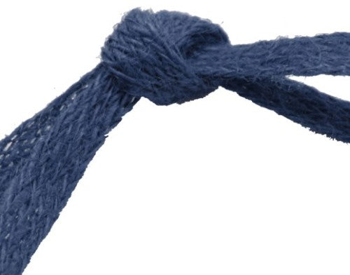 Dark blue jute ribbon, 12mm wide and 10m long, perfect for crafting, gift wrapping, and rustic decor.