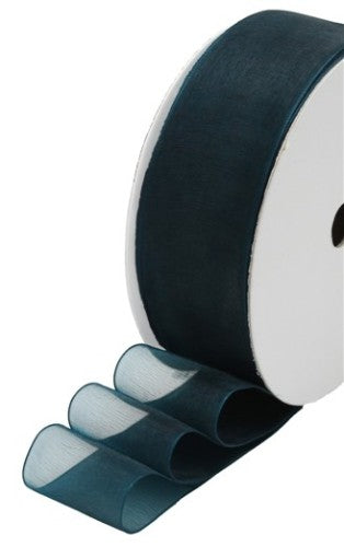 Elegant hunter green organza ribbon, 40mm wide and 50m long, perfect for crafts, weddings, and gift decoration.