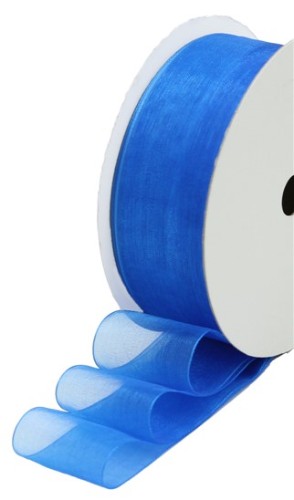 Royal Blue Organza Ribbon, 40mm wide, 50m roll, perfect for elegant bows and home décor enhancements.