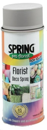 Florist Deco Spray in Mercury Grey, 400ml, enhances floral arrangements with a fine mist for a sophisticated finish.