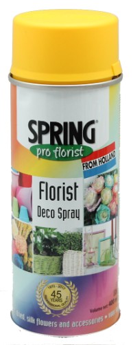 Vibrant Chrome Yellow Florist Deco Spray, perfect for enhancing floral arrangements and various materials. 400ml size.