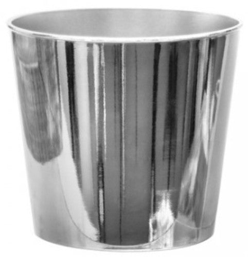 Eco-friendly chrome silver round pot (13cm) for elegant indoor plant displays and flower arrangements.