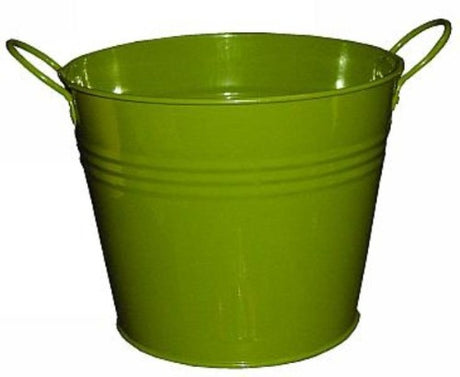 Moss green metal buckets with 2 handles, 160mm tall, set of 6 for stylish storage and decoration.