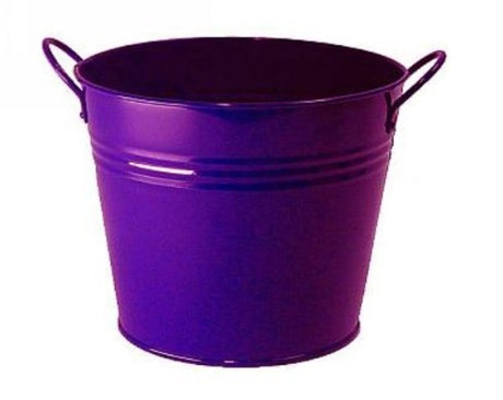 Set of 6 violet metal buckets with 2 handles, ideal for storage, planters, or decor; sturdy and lightweight for versatile use.