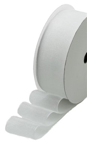 Elegant white organza ribbon, 25mm wide and 10m long, perfect for gift wrapping and DIY crafts. Ideal for special occasions.