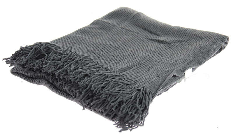 Blue grey throw blanket with tassels, made from 100% acrylic, perfect for cozying up or decorating your living space.