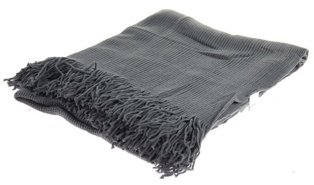 Blue grey throw blanket with tassels, made from 100% acrylic, perfect for cozying up or decorating your living space.