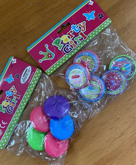 Brightly colored Princess Spinning Tops in two packs, perfect for party favours and creative play for kids.