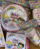 Enchanting Fairy Princess party tableware set with plates, cups, napkins, and loot bags for magical celebrations.