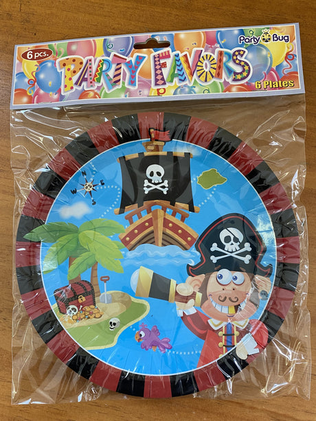 Colorful pirate-themed paper plates, pack of 6, perfect for kids' parties and easy clean-up.