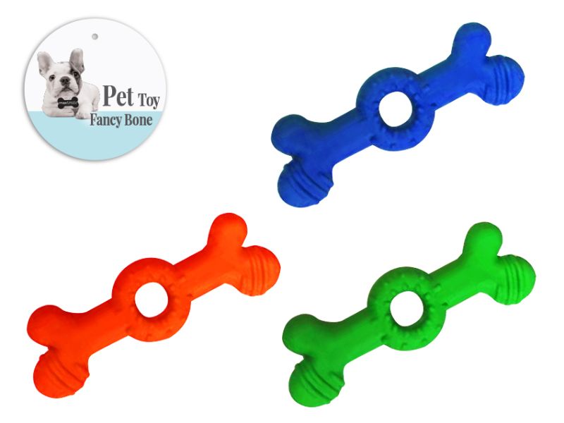Assorted colorful Max Treat Fancy Bone dog toys set, ideal for play, chewing, and promoting dental health for dogs.
