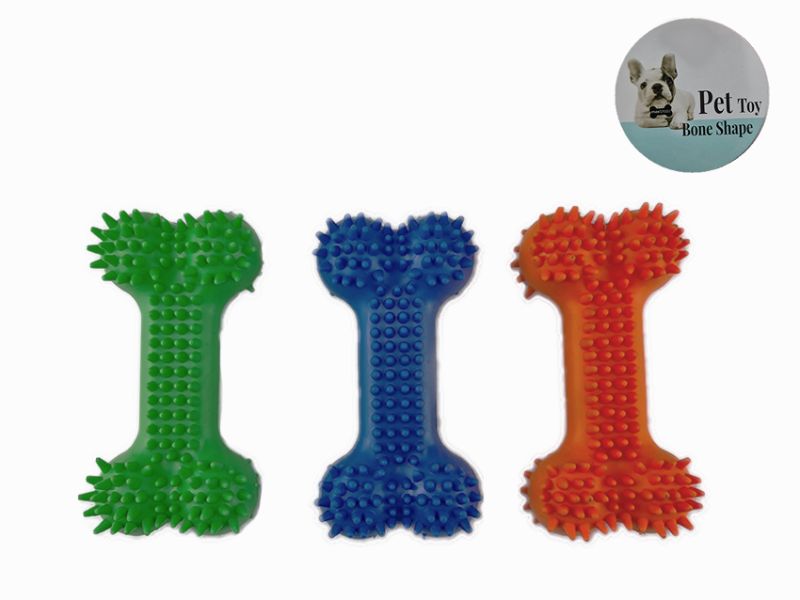 Colorful TPR bone-shaped dog toy, 12cm, durable for chewing and playful engagement, set of 48 assorted toys.