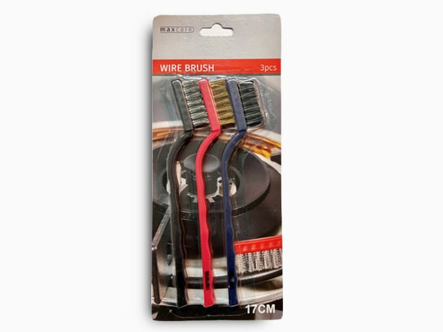 Max Brand 17cm Wire Brush Set - durable 3-piece cleaning tools for rust removal and surface preparation in various materials.