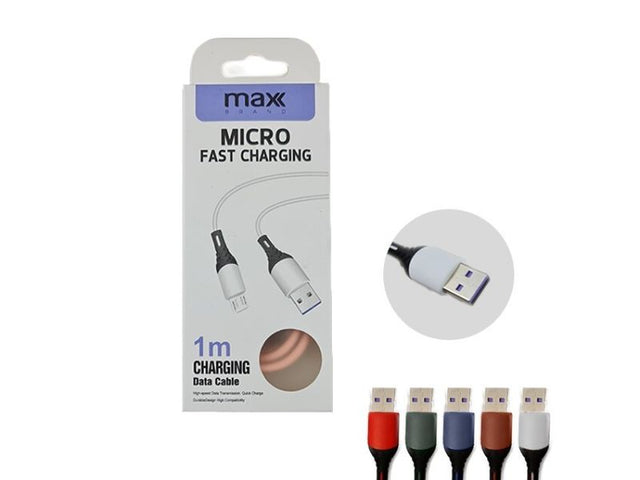 Max Brand USB to Micro USB fast charging cable, 1m, 60W output, durable braided design, pack of 12 units.