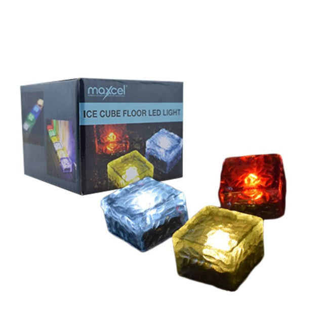 Colorful solar-powered LED ice cube lights for outdoor spaces, waterproof and lightweight, perfect for events and gatherings.