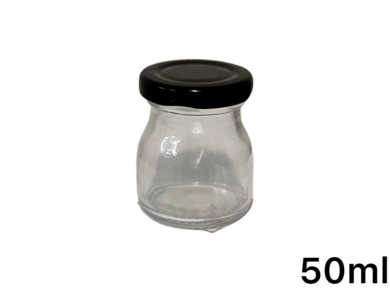Round 50ml glass jar with screw top, perfect for storing jams, sauces, and spices, set of 12 units.