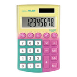 Milan Sunset Pocket Calculator with 8-digit display, soft-touch keys, dual power, and available in four vibrant colors.