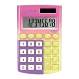 Milan Sunset Pocket Calculator with 8-digit display, soft-touch keys, dual power, and 4 vibrant color options.