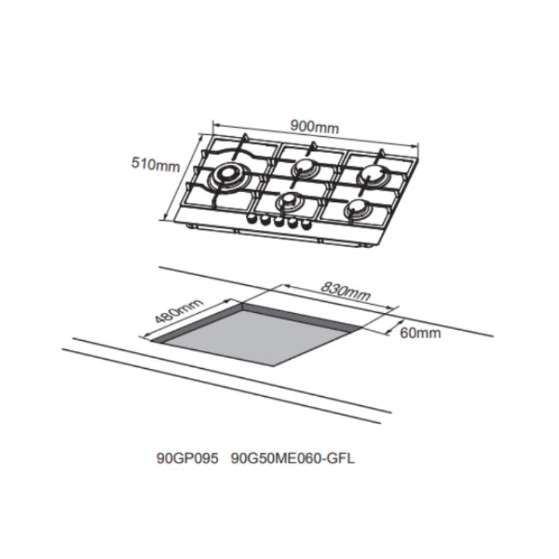 Sleek black tempered glass gas cooktop with five burners, automatic ignition, and safety features for efficient cooking.